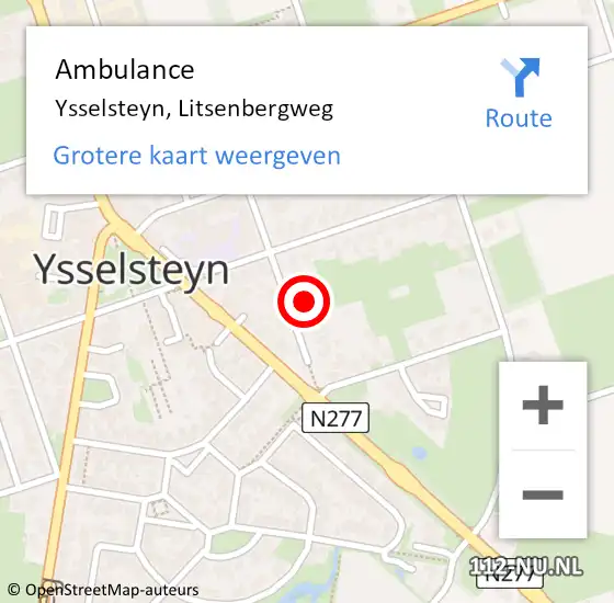 Locatie op kaart van de 112 melding: Ambulance Ysselsteyn, Litsenbergweg op 20 september 2016 12:35
