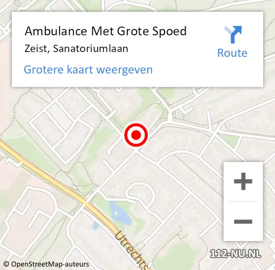 Locatie op kaart van de 112 melding: Ambulance Met Grote Spoed Naar Zeist, Sanatoriumlaan op 20 september 2016 13:02