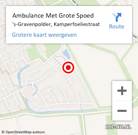 Locatie op kaart van de 112 melding: Ambulance Met Grote Spoed Naar 's-Gravenpolder, Kamperfoeliestraat op 20 september 2016 14:29