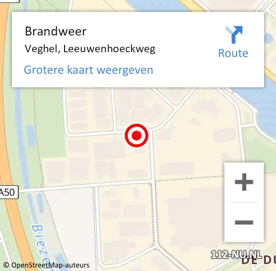 Locatie op kaart van de 112 melding: Brandweer Veghel, Leeuwenhoeckweg op 20 september 2016 14:48