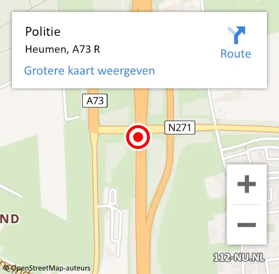 Locatie op kaart van de 112 melding: Politie Heumen, A73 R op 20 september 2016 16:03