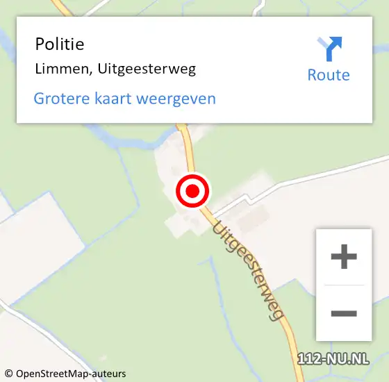 Locatie op kaart van de 112 melding: Politie Limmen, Uitgeesterweg op 20 september 2016 18:33