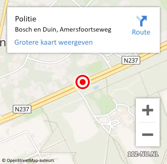 Locatie op kaart van de 112 melding: Politie Bosch en Duin, Amersfoortseweg op 21 september 2016 11:32