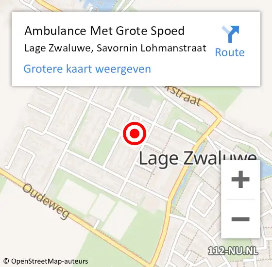 Locatie op kaart van de 112 melding: Ambulance Met Grote Spoed Naar Lage Zwaluwe, Savornin Lohmanstraat op 21 september 2016 21:04