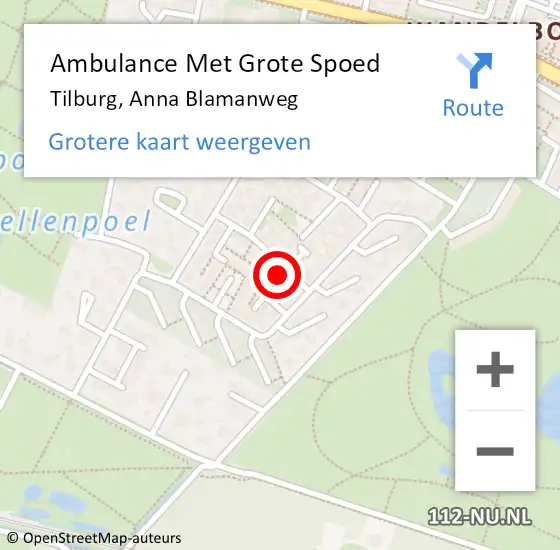 Locatie op kaart van de 112 melding: Ambulance Met Grote Spoed Naar Tilburg, Anna Blamanweg op 22 september 2016 07:27