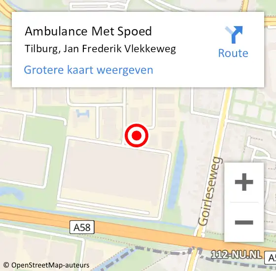Locatie op kaart van de 112 melding: Ambulance Met Spoed Naar Tilburg, Jan Frederik Vlekkeweg op 22 september 2016 08:39