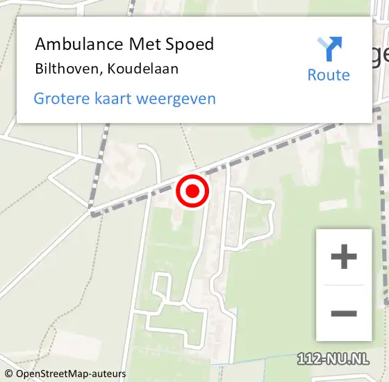 Locatie op kaart van de 112 melding: Ambulance Met Spoed Naar Bilthoven, Koudelaan op 22 september 2016 09:06