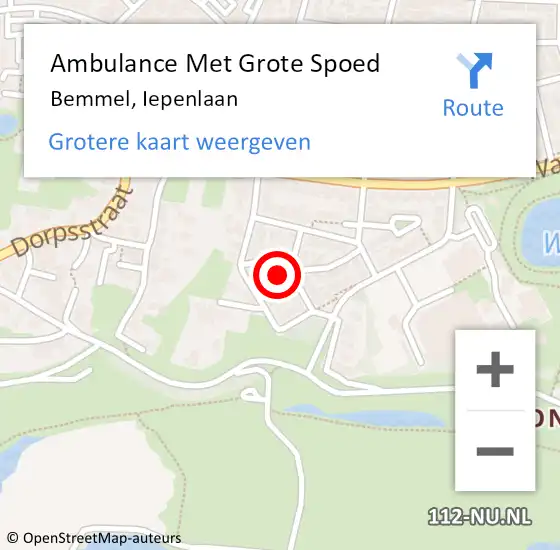 Locatie op kaart van de 112 melding: Ambulance Met Grote Spoed Naar Bemmel, Iepenlaan op 22 september 2016 12:42