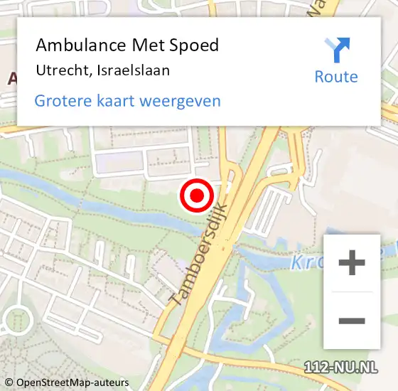 Locatie op kaart van de 112 melding: Ambulance Met Spoed Naar Utrecht, Israelslaan op 22 september 2016 13:12