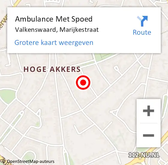 Locatie op kaart van de 112 melding: Ambulance Met Spoed Naar Valkenswaard, Marijkestraat op 24 september 2016 13:10