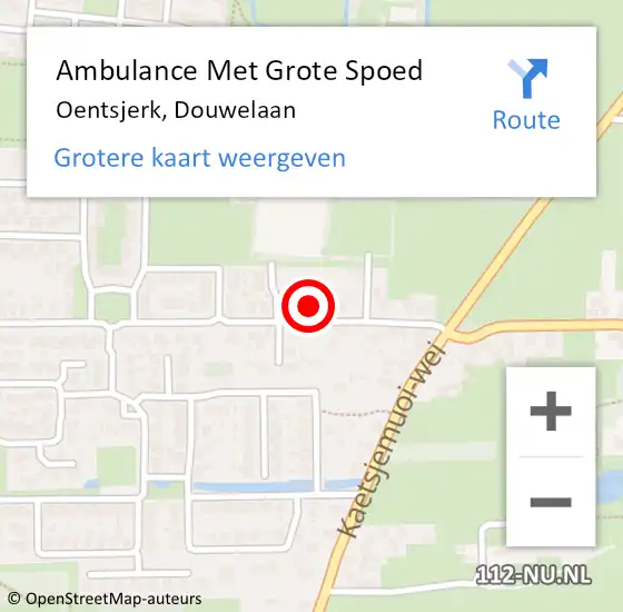Locatie op kaart van de 112 melding: Ambulance Met Grote Spoed Naar Oentsjerk, Douwelaan op 24 september 2016 19:09