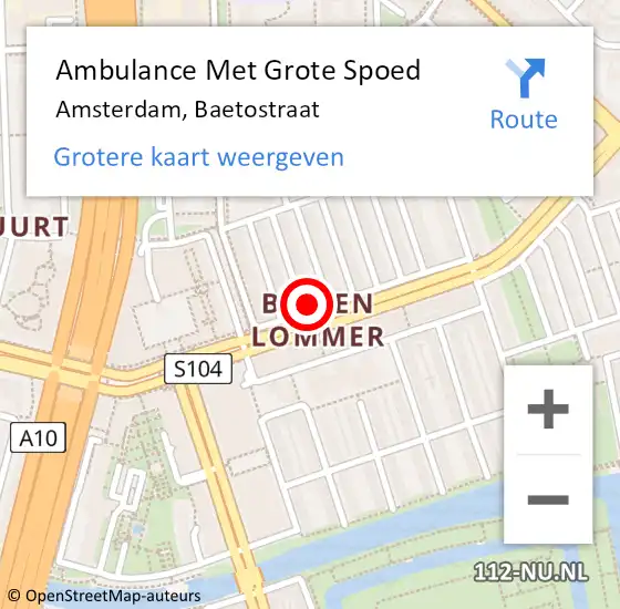 Locatie op kaart van de 112 melding: Ambulance Met Grote Spoed Naar Amsterdam, Baetostraat op 25 september 2016 16:38