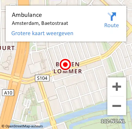 Locatie op kaart van de 112 melding: Ambulance Amsterdam, Baetostraat op 25 september 2016 17:28