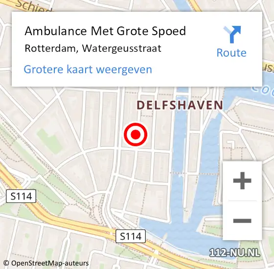 Locatie op kaart van de 112 melding: Ambulance Met Grote Spoed Naar Rotterdam, Watergeusstraat op 25 september 2016 18:12
