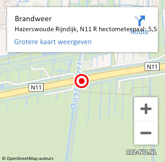 Locatie op kaart van de 112 melding: Brandweer Hazerswoude Rijndijk, N11 L hectometerpaal: 4,8 op 25 september 2016 20:41