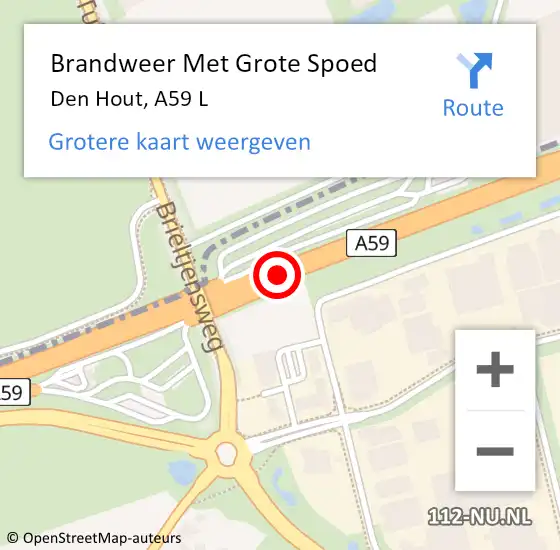 Locatie op kaart van de 112 melding: Brandweer Met Grote Spoed Naar Den Hout, A59 L hectometerpaal: 100,0 op 25 september 2016 22:28