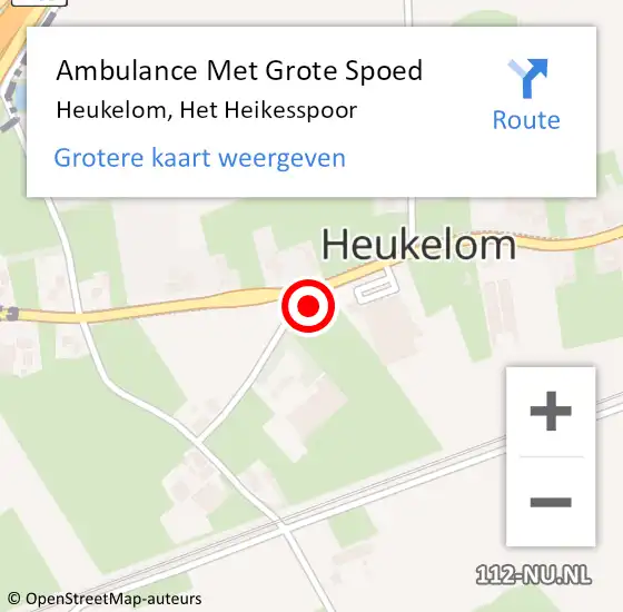 Locatie op kaart van de 112 melding: Ambulance Met Grote Spoed Naar Heukelom, Het Heikesspoor op 26 september 2016 01:57