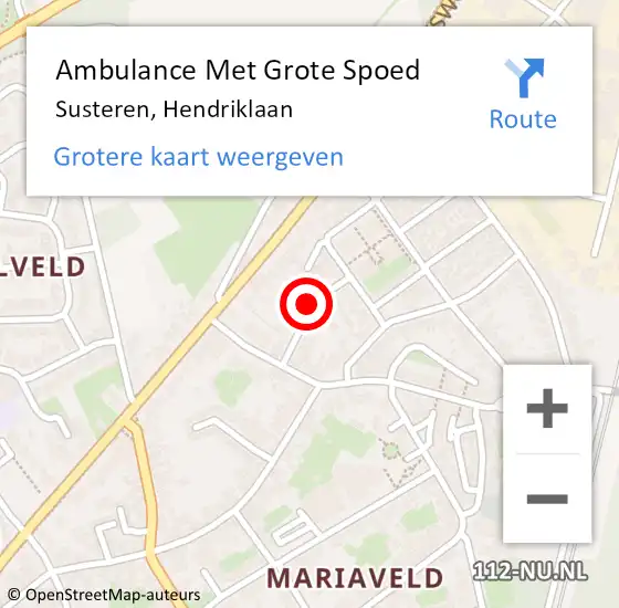 Locatie op kaart van de 112 melding: Ambulance Met Grote Spoed Naar Susteren, Hendriklaan op 26 september 2016 10:26
