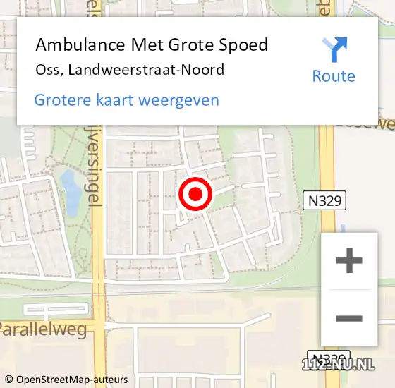 Locatie op kaart van de 112 melding: Ambulance Met Grote Spoed Naar Oss, Landweerstraat-Noord op 26 september 2016 10:40