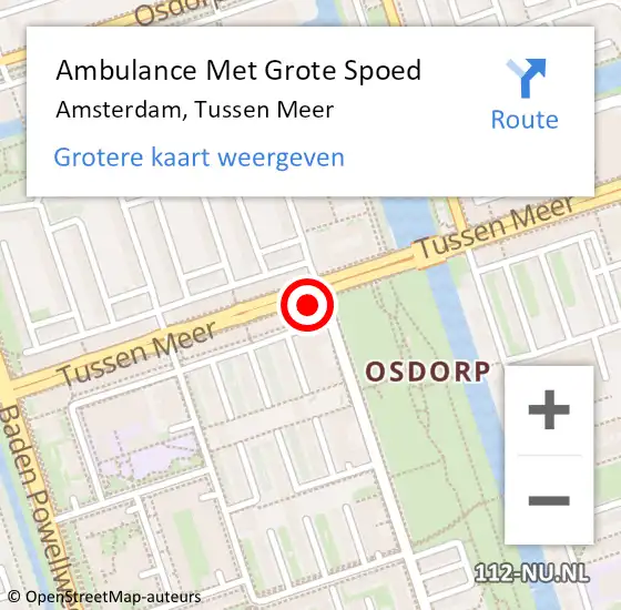 Locatie op kaart van de 112 melding: Ambulance Met Grote Spoed Naar Amsterdam, Tussen Meer op 26 september 2016 12:01
