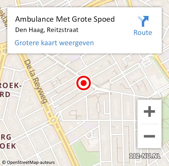 Locatie op kaart van de 112 melding: Ambulance Met Grote Spoed Naar Den Haag, Reitzstraat op 26 september 2016 12:28