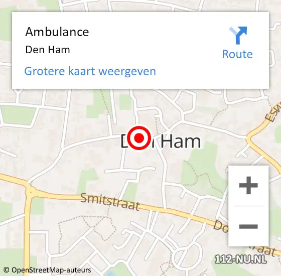Locatie op kaart van de 112 melding: Ambulance Den Ham, Vezelstraat op 26 september 2016 13:57