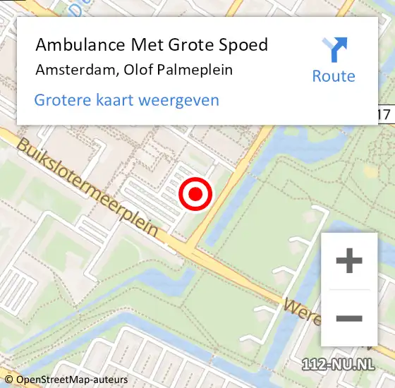 Locatie op kaart van de 112 melding: Ambulance Met Grote Spoed Naar Amsterdam, Olof Palmeplein op 26 september 2016 15:27