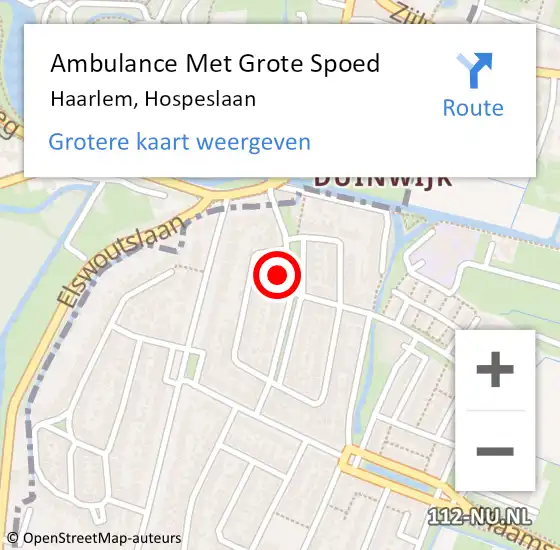 Locatie op kaart van de 112 melding: Ambulance Met Grote Spoed Naar Haarlem, Hospeslaan op 26 september 2016 17:07