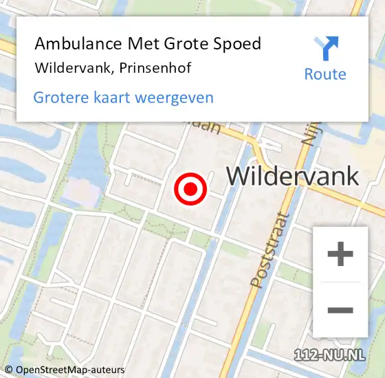 Locatie op kaart van de 112 melding: Ambulance Met Grote Spoed Naar Wildervank, Prinsenhof op 26 september 2016 20:15