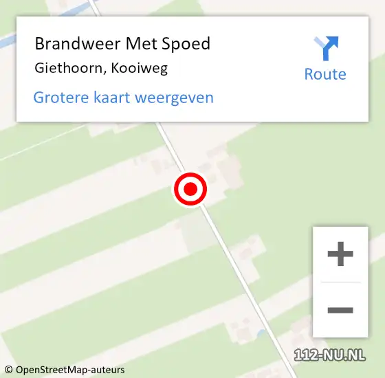 Locatie op kaart van de 112 melding: Brandweer Met Spoed Naar Giethoorn, Kooiweg op 26 september 2016 21:35