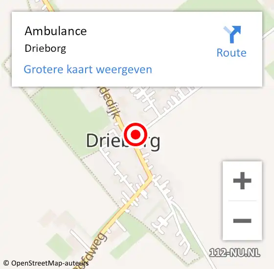Locatie op kaart van de 112 melding: Ambulance Drieborg op 27 september 2016 02:19