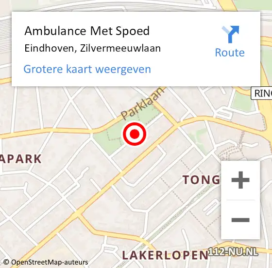 Locatie op kaart van de 112 melding: Ambulance Met Spoed Naar Eindhoven, Zilvermeeuwlaan op 27 september 2016 09:53