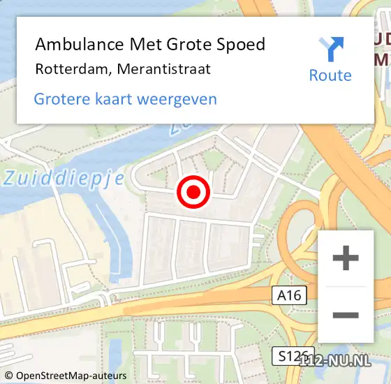 Locatie op kaart van de 112 melding: Ambulance Met Grote Spoed Naar Rotterdam, Merantistraat op 27 september 2016 11:09