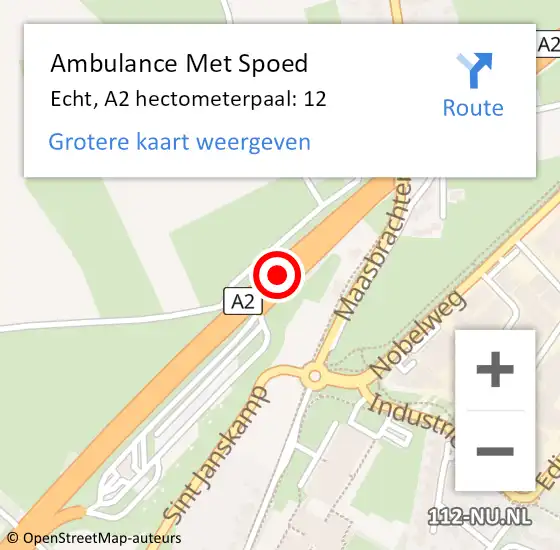 Locatie op kaart van de 112 melding: Ambulance Met Spoed Naar Echt, A2 hectometerpaal: 12 op 27 september 2016 13:45