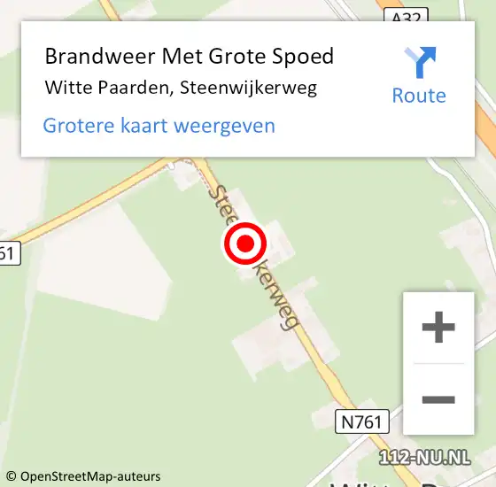 Locatie op kaart van de 112 melding: Brandweer Met Grote Spoed Naar Witte Paarden, Steenwijkerweg op 27 september 2016 15:46