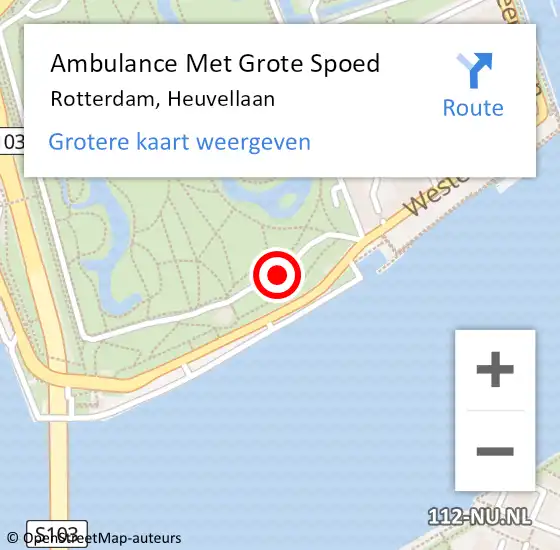 Locatie op kaart van de 112 melding: Ambulance Met Grote Spoed Naar Rotterdam, Heuvellaan op 27 september 2016 17:44