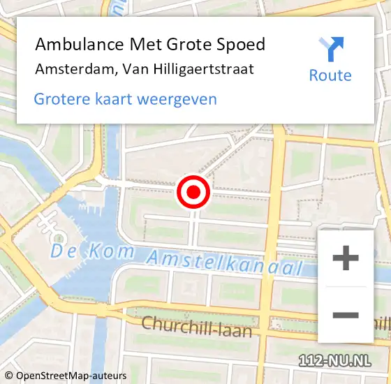 Locatie op kaart van de 112 melding: Ambulance Met Grote Spoed Naar Amsterdam, Van Hilligaertstraat op 27 september 2016 18:31