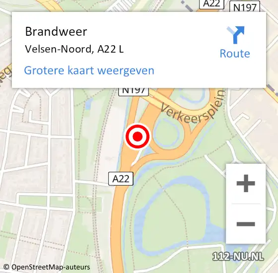 Locatie op kaart van de 112 melding: Brandweer Velsen-Noord, A22 L op 27 september 2016 19:52