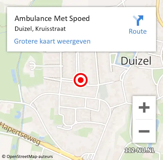 Locatie op kaart van de 112 melding: Ambulance Met Spoed Naar Duizel, Kruisstraat op 27 september 2016 21:18