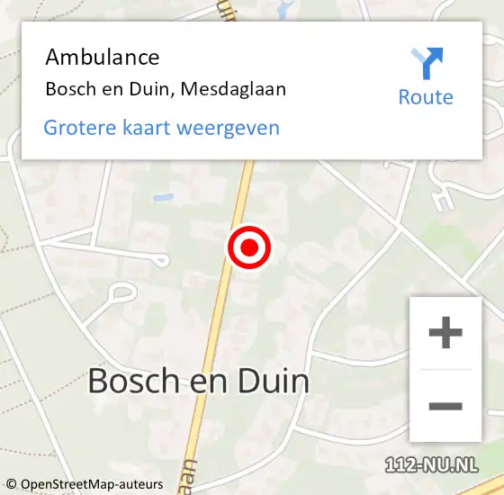 Locatie op kaart van de 112 melding: Ambulance Bosch en Duin, Mesdaglaan op 28 september 2016 01:41