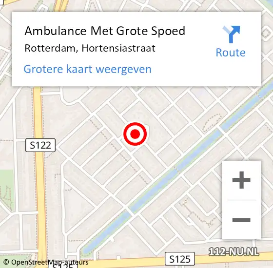 Locatie op kaart van de 112 melding: Ambulance Met Grote Spoed Naar Rotterdam, Hortensiastraat op 28 september 2016 03:36