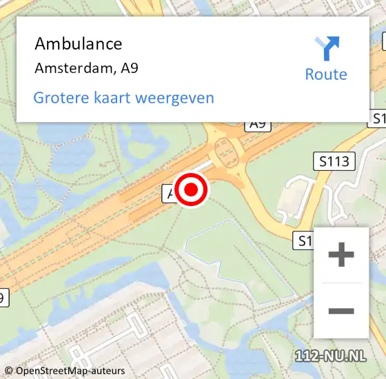 Locatie op kaart van de 112 melding: Ambulance Amsterdam, A9 op 28 september 2016 11:44