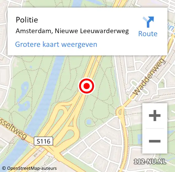 Locatie op kaart van de 112 melding: Politie Amsterdam, Nieuwe Leeuwarderweg op 28 september 2016 12:07