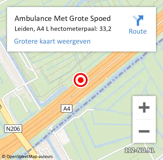 Locatie op kaart van de 112 melding: Ambulance Met Grote Spoed Naar Leiden, A4 L hectometerpaal: 35,4 op 28 september 2016 12:15