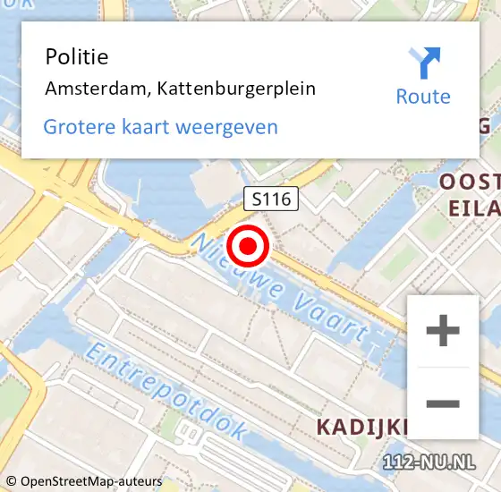 Locatie op kaart van de 112 melding: Politie Amsterdam, Kattenburgerplein op 28 september 2016 12:25