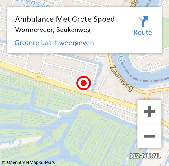 Locatie op kaart van de 112 melding: Ambulance Met Grote Spoed Naar Wormerveer, Beukenweg op 28 september 2016 13:32