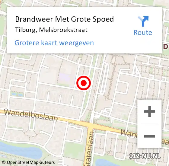 Locatie op kaart van de 112 melding: Brandweer Met Grote Spoed Naar Tilburg, Melsbroekstraat op 28 september 2016 13:36