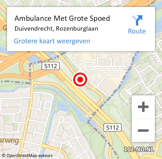Locatie op kaart van de 112 melding: Ambulance Met Grote Spoed Naar Duivendrecht, Rozenburglaan op 28 september 2016 18:27