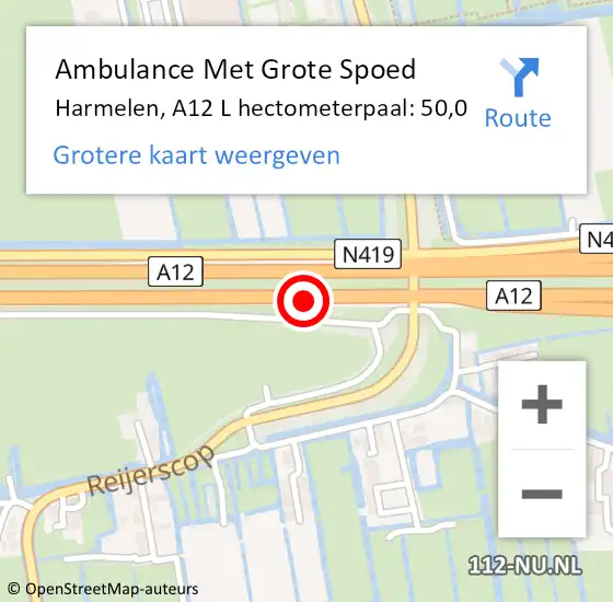 Locatie op kaart van de 112 melding: Ambulance Met Grote Spoed Naar Harmelen, A12 R hectometerpaal: 46,7 op 29 september 2016 07:17