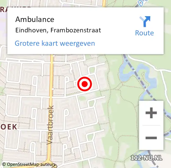Locatie op kaart van de 112 melding: Ambulance Eindhoven, Frambozenstraat op 29 september 2016 08:11